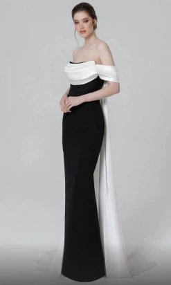 MNM COUTURE N0456 - Draped Off Shoulder Evening Dress 10 MNM COUTURE N0456 - Draped Off Shoulder Evening Dress