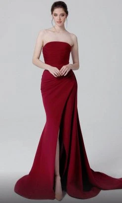 MNM COUTURE N0464 - Strapless Wrap Slit Evening Dress