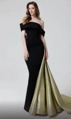 MNM COUTURE N0466 - Off Shoulder Asymmetric Evening Gown