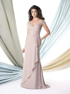 Mon Cheri 114917 Lace Cap Sleeve Ruched Empire Gown