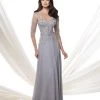 Mon Cheri - 115971 Illusion Quarter Sleeve Beaded Chiffon Dress - 1 Pc Navy In Size 6 Available