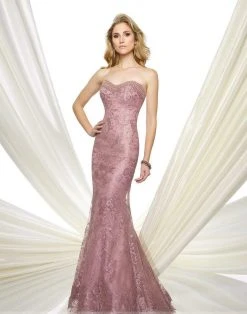 Mon Cheri 216961 Strapless Floral Trumpet Gown