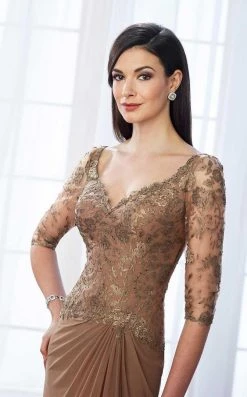 Mon Cheri 217646W Classy Lace And Mesh Gown