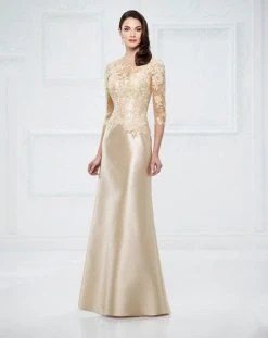 Mon Cheri 217955 Quarter Sleeve Lace Mikado Evening Gown