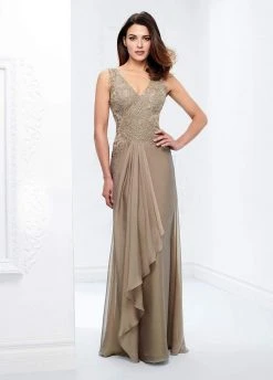 Mon Cheri - Beaded Lace A-Line Gown With Detachable Sleeves 117909