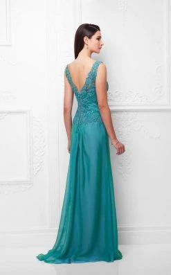 Mon Cheri - Beaded Lace A-Line Gown With Detachable Sleeves 117909