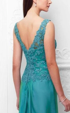 Mon Cheri - Beaded Lace A-Line Gown With Detachable Sleeves 117909