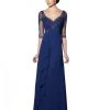 Mon Cheri Beaded V-Neck Long Dress In Blue Willow 214689W