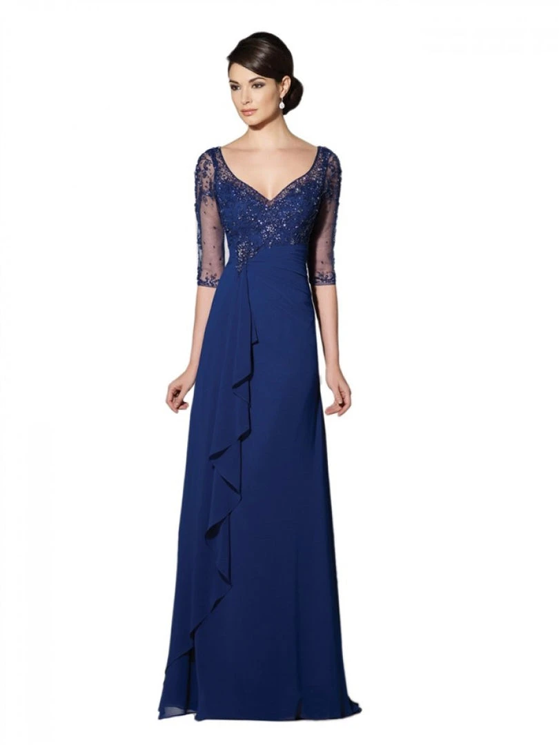 Mon Cheri Beaded V-Neck Long Dress In Blue Willow 214689W 3 Mon Cheri Beaded V-Neck Long Dress In Blue Willow 214689W