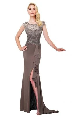Mon Cheri Cap Sleeve Illusion Gown 117911