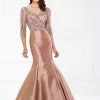 Mon Cheri - Illusion Bateau Mermaid Evening Dress 118988 - 1 Pc Butterscotch In Size 20 Available