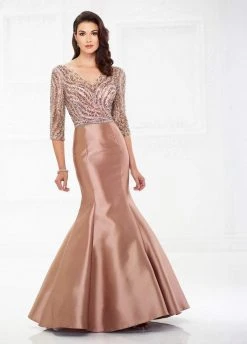 Mon Cheri - Illusion Bateau Mermaid Evening Dress 118988 - 1 Pc Butterscotch In Size 20 Available