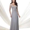 Mon Cheri Illusion Bateau Neck Gown In Silver 115971W