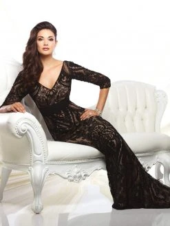 Mon Cheri - Lace Chiffon V-neck Sheath Dress 7 Mon Cheri - Lace Chiffon V-neck Sheath Dress