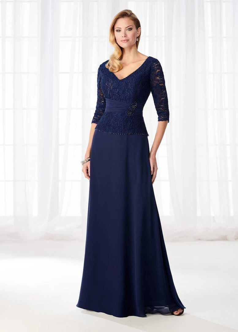 Mon Cheri Lace Quarter Length Sleeves A-Line Evening Dress 218623W 3 Mon Cheri Lace Quarter Length Sleeves A-Line Evening Dress 218623W