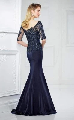 Mon Cheri Lace Quarter Length Sleeves Mermaid Gown 217937