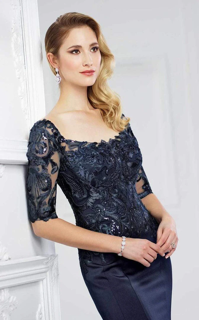 Mon Cheri Lace Quarter Length Sleeves Mermaid Gown 217937 5 Mon Cheri Lace Quarter Length Sleeves Mermaid Gown 217937