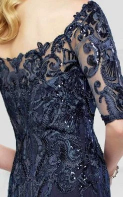 Mon Cheri Lace Quarter Length Sleeves Mermaid Gown 217937 9 Mon Cheri Lace Quarter Length Sleeves Mermaid Gown 217937