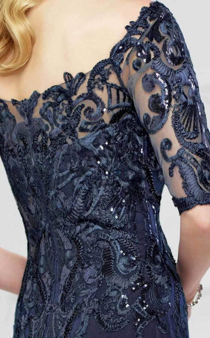 Mon Cheri Lace Quarter Length Sleeves Mermaid Gown 217937 6 Mon Cheri Lace Quarter Length Sleeves Mermaid Gown 217937