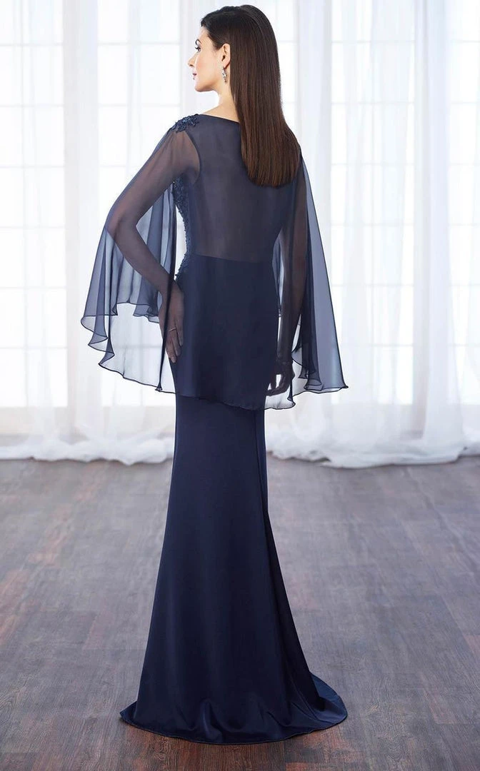 Mon Cheri Laced Illusion Bateau Neck Trumpet Dress 217638 - 1 Pc Navy In Size 18 Available 4 Mon Cheri Laced Illusion Bateau Neck Trumpet Dress 217638 - 1 Pc Navy In Size 18 Available