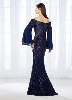 Mon Cheri Long Bell Sleeves Off-Shoulder Gown 118688