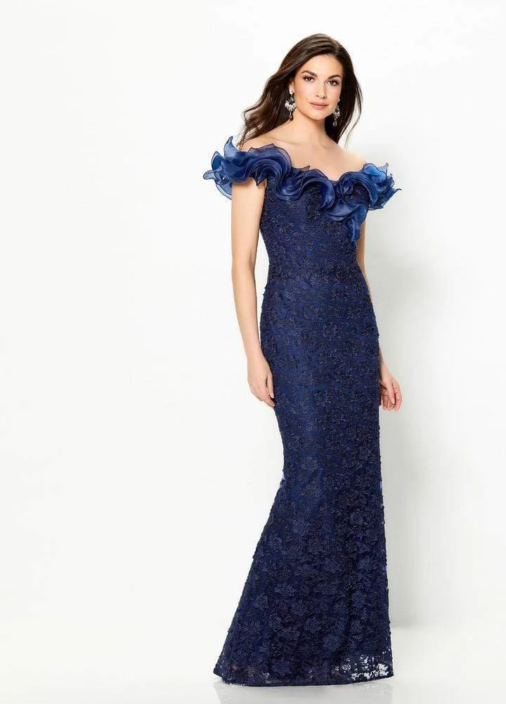 Mon Cheri - Ruffled Off-Shoulder Sheath Evening Gown 119931 - 1 Pc Blue Willow In Size 8 Available 5 Mon Cheri - Ruffled Off-Shoulder Sheath Evening Gown 119931 - 1 Pc Blue Willow In Size 8 Available