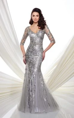 Mon Cheri Sequin V-neck Trumpet Dress 216971