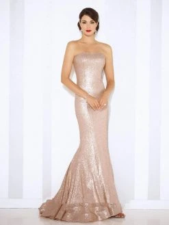 Mon Cheri Sequined Trumpet Gown In Champagne 116674