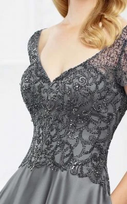 Mon Cheri Short Sleeve Beaded Long Satin Gown - 1 Pc Charcoal In Size 6 Available 10 Mon Cheri Short Sleeve Beaded Long Satin Gown - 1 Pc Charcoal In Size 6 Available