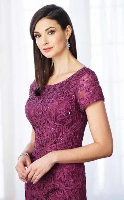 Mon Cheri Short Sleeve Jeweled Lace Sheath Gown 217637 - 1 Pc Dark Raspberry In Size 6 Available 5 Mon Cheri Short Sleeve Jeweled Lace Sheath Gown 217637 - 1 Pc Dark Raspberry In Size 6 Available