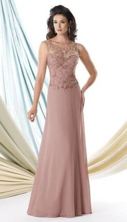 Mon Cheri Sleeveless Illusion Bodice Dress In Mink 114916