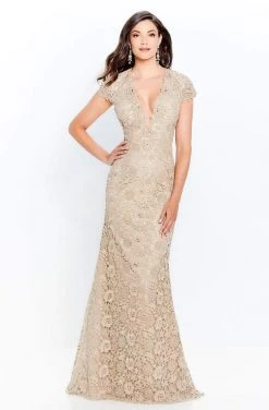 Montage By Mon Cheri - 120912 Lace Plunging V-Neck Sheath Dress