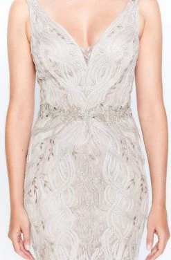 Montage By Mon Cheri - 120921W Embroidered V-Neck Trumpet Dress