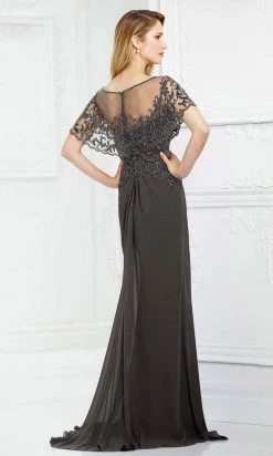 Montage By Mon Cheri - 217947 Sheer Embellished Capelet Bateau Gown