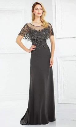 Montage By Mon Cheri - 217947 Sheer Embellished Capelet Bateau Gown