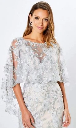 Montage By Mon Cheri - 221962 Scoop Back Embroidered Poncho Dress