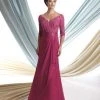 Montage By Mon Cheri Beaded Embroidered Lace Mock-Wrap Chiffon Gown