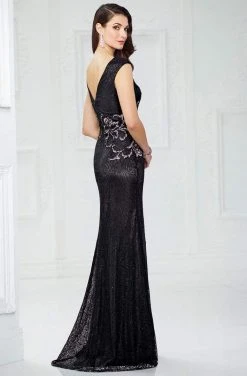 Montage By Mon Cheri - Cap Sleeve Intricate Lace Sheath Gown 217946 - 1 Pc Black In Size 6 Available