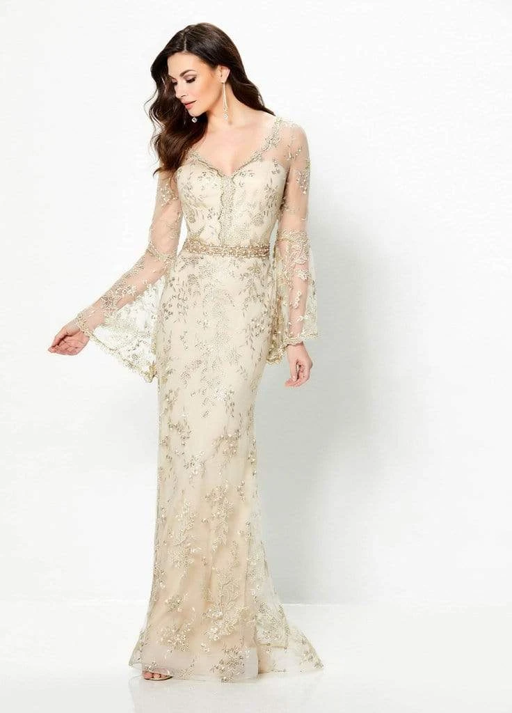 Montage By Mon Cheri - Embellished Long Bell Sleeve Sheath Gown 219986 - 1 Pc Champagne In Size 12 Available 5 Montage By Mon Cheri - Embellished Long Bell Sleeve Sheath Gown 219986 - 1 Pc Champagne In Size 12 Available