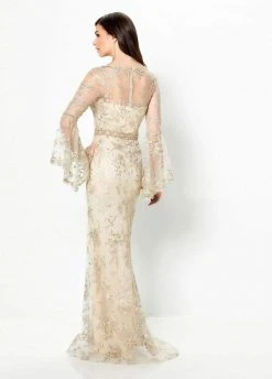 Montage By Mon Cheri - Embellished Long Bell Sleeve Sheath Gown 219986 - 1 Pc Champagne In Size 12 Available