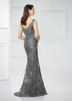 Montage By Mon Cheri - Embroidered Ruched Sheath Gown 217942 - 1 Pc Smoke In Size 8 Available