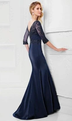 Montage By Mon Cheri - Fit And Flare Gown 117910W - 1 Pc Navy In Size 22W Available