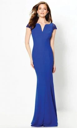 Montage By Mon Cheri - Seamed V Neck Mermaid Dress - 1 Pc Royal Blue In Size 6 Available