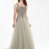 Montage By Mon Cheri - Sleeveless Beaded Tulle A-line Gown 118962