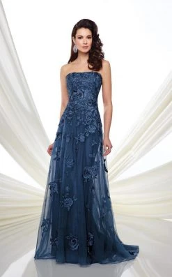 Montage By Mon Cheri Strapless Floral Embroidered A-Line Gown