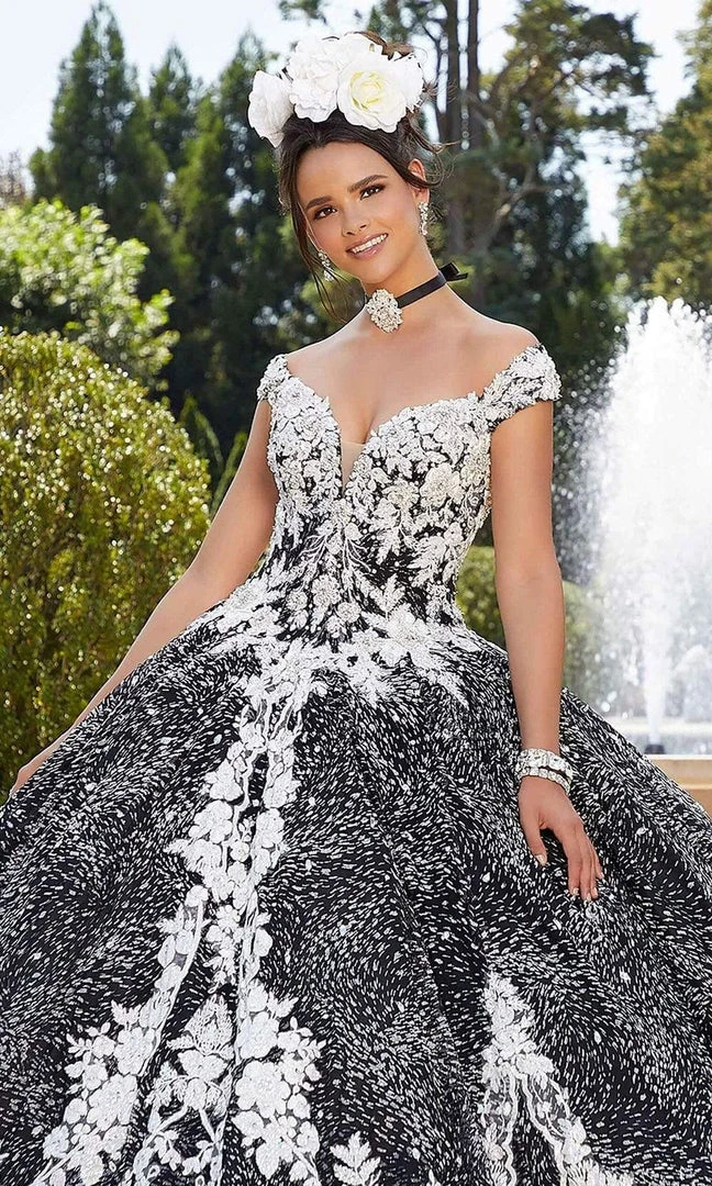 Mori Lee - 34042 Plunging Floral Embroidered Ballgown 7 Mori Lee - 34042 Plunging Floral Embroidered Ballgown