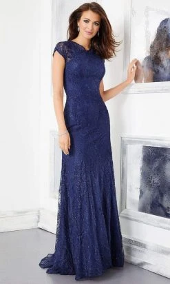 MGNY By Mori Lee Mori Lee - 72305 Crystal Beaded Lace High Neckline Sheath Gown