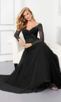 MGNY By Mori Lee Mori Lee - 72306 Off-Shoulder V-Neck Lace Appliqued A-Line Gown 9 MGNY By Mori Lee Mori Lee - 72306 Off-Shoulder V-Neck Lace Appliqued A-Line Gown