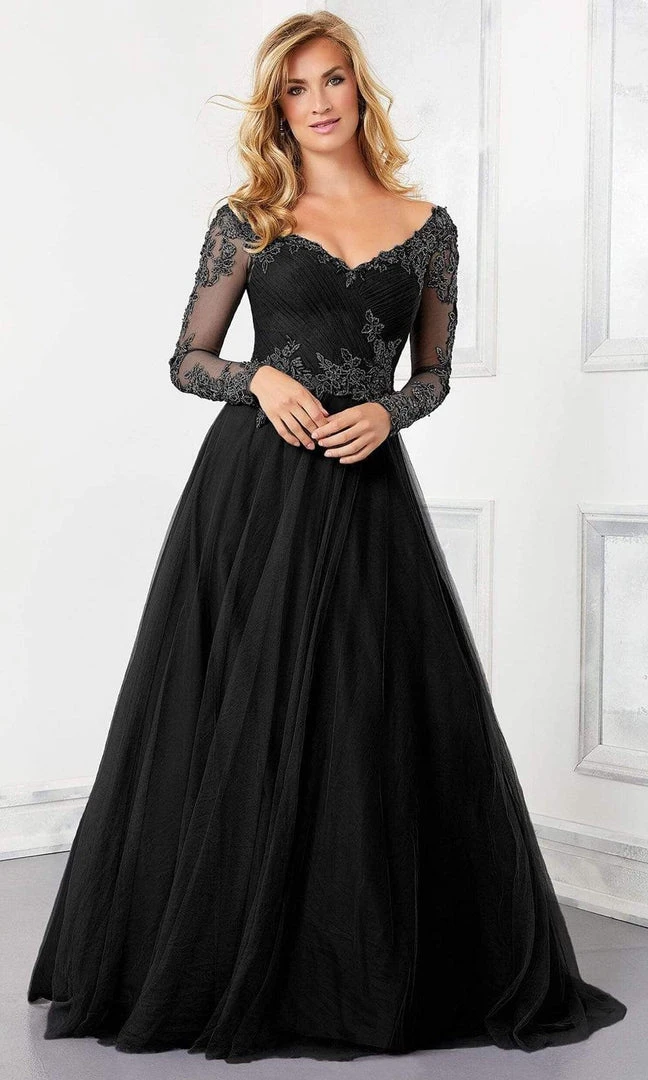MGNY By Mori Lee Mori Lee - 72306 Off-Shoulder V-Neck Lace Appliqued A-Line Gown 3 MGNY By Mori Lee Mori Lee - 72306 Off-Shoulder V-Neck Lace Appliqued A-Line Gown