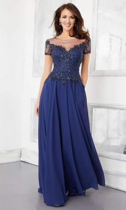 MGNY By Mori Lee Mori Lee - 72309 Illusion Neckline Crystal Beaded Chiffon A-Line Gown